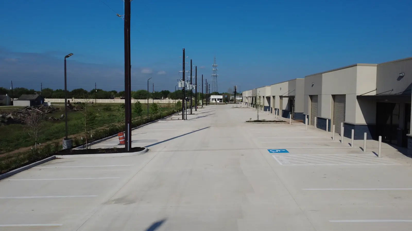 The lot along the buildings